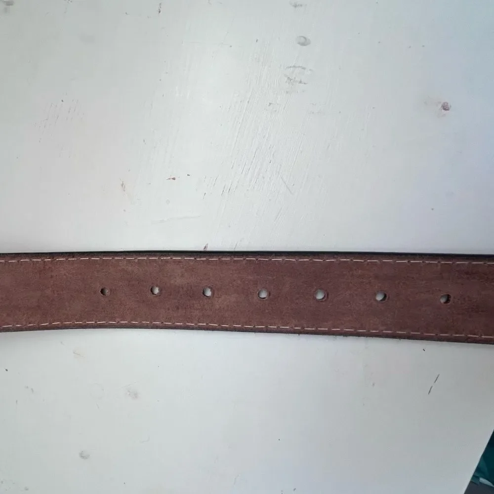 Western Floral Engraved Tooled Brown Genuine Leather Belt Strap Mens - Picture 7 of 7